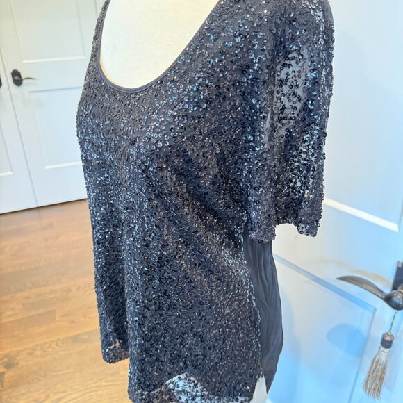 St John Sequin Short Sleeve Scoop Neck Top - Picture 5 of 15